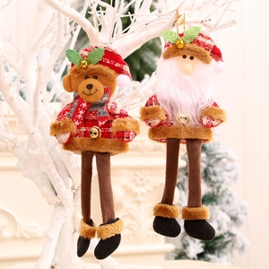 Christmas tree hanging ornaments with long-legged Santa and bear dolls in red and white