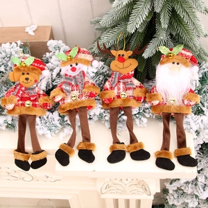 Set of 4 long-legged Christmas plush dolls featuring Santa, snowman, elk, and bear hanging