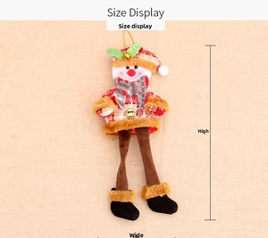 Size display of a snowman plush ornament with long legs and a checkered hat for Christmas