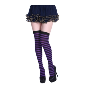Chaussettes hautes à rayures violettes et noires pour costumes de fête d'Halloween