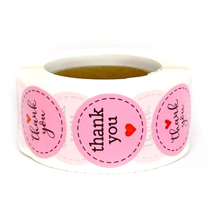 Pink round thank you heart stickers roll for wedding birthday gift packaging