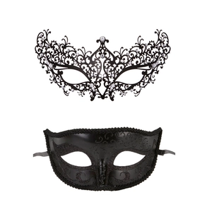 Detail of Venetian masquerade eye masks with laser-cut lace and embossed patterns