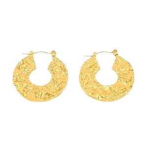 Minimalist geometric hollow gold hoop earrings with textured hammered finish design
