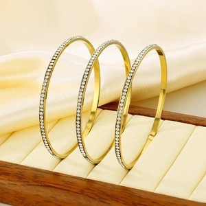 Three-piece set of 5.5mm gold titanium steel bangles with sparkling zircon inlay
