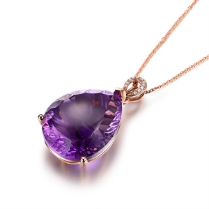 Elegant pear-shaped purple amethyst pendant necklace in a rose gold diamond setting