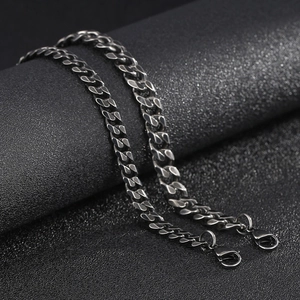 Dual vintage black 304 stainless steel Cuban chain necklaces with lobster clasp
