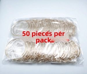 Wholesale pack of 50 adjustable gold-plated wire bangles in clear plastic packaging