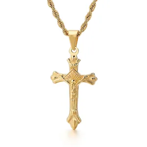 Jesus Crucifix Cross Pendant Necklace Stainless Steel Religious Hip Hop Jewelry For Men And Women