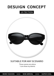 Détail des lunettes de soleil ovales œil-de-chat avec spécifications sur la branche intérieure