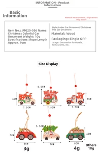 Detailed size specifications for various wooden cartoon car Christmas tree ornaments