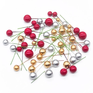 Assorted red gold and silver Christmas foam berries with green stems for DIY decor