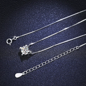 Detailed close-up of S925 sterling silver moissanite pendant with box chain and clasp