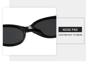 Détails des plaquettes de nez intégrées sur lunettes de soleil ovales légères noires