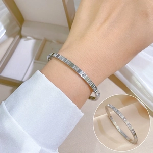 Silver stainless steel ice cube bangle with micro-paved crystals for fashion women