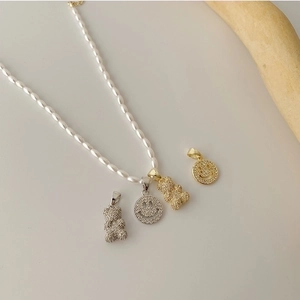 Titanium steel heart box chain necklace with zircon bear and smiley face pendants