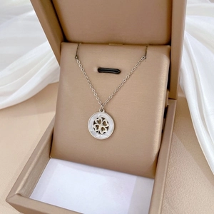 Titanium steel clover necklace in silver finish presented in a premium gift box