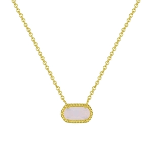 Goldkette mit rechteckigem rosa Edelstein-Anhänger und goldener Perleneinfassung
