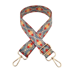 Adjustable colorful geometric tribal pattern bag strap with gold metal buckles
