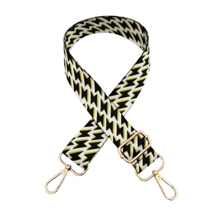 Adjustable wide fabric guitar strap for crossbody bags with yellow geometric patterns