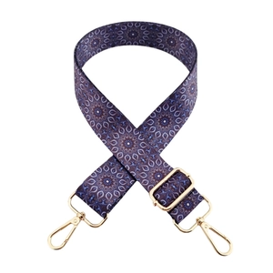 Ethnic blue mandala pattern woven shoulder strap with gold metal buckles for handbags