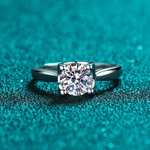 Classic Round Cut Moissanite Ring 925 Sterling Silver Four Prong Solitaire Wedding Engagement Jewelry For Women