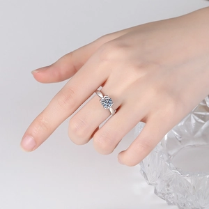 Classic S925 sterling silver solitaire ring with round moissanite in four-prong setting