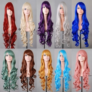 Long Curly Wig Synthetic Heat Resistant Fiber Wave Full Head Cover With Bangs Cosplay Party Harajuku Style Women