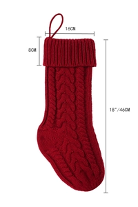 Detailed dimensions of 18 inch red cable knit Christmas stocking with size annotations