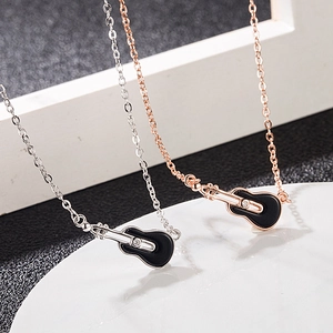 S925 sterling silver guitar pendant necklace in silver and rose gold finishes