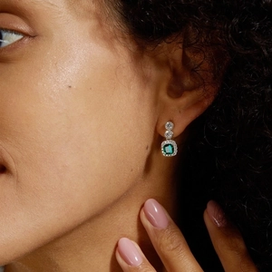 Elegant S925 sterling silver earrings featuring emerald-cut green stones and clear zircon