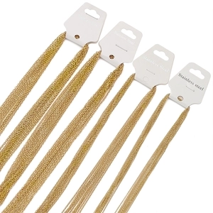 18k gold plated 304 stainless steel necklace chain on white jewelry cards