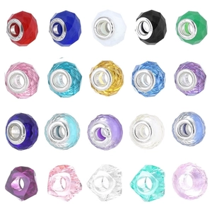 Colorful resin and crystal large hole beads for DIY European charm bracelets in 5x4 grid layout