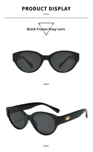 Vue de face et de profil de lunettes de soleil œil de chat ovales avec détail doré sur branche