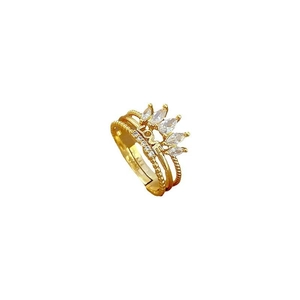 Adjustable gold crown ring with LOVE engraving and brilliant zircon stones for women