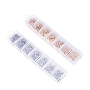 7-grid jewelry DIY kit with lobster clasps and jump rings in a clear storage box