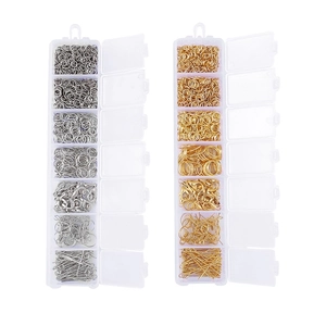 DIY jewelry making kit with lobster clasps, open rings, and ear hooks in 14-grid box