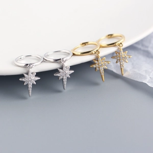 S925 sterling silver star drop earrings with sparkling crystals in gold and silver finish