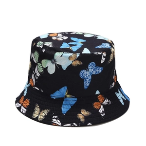 Chapeau bob en coton double face avec motif papillon coloré pour la protection solaire