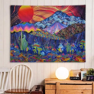 Japanese mountain flower psychedelic tapestry with sun and moon for room wall decor