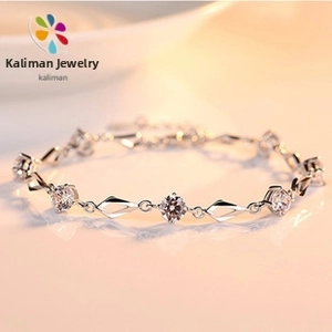 Sparkling S925 sterling silver bracelet featuring diamond-cut crystals and geometric links