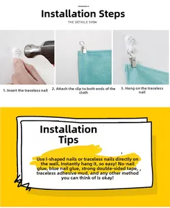 Installation kit details including mounting clips and seamless nails for leaf wall tapestry