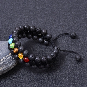 Three-layer braided lava stone bracelet with seven colorful chakra natural stones