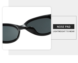 Detail view of integrated nose pads on black sunglasses for lightweight comfortable wear