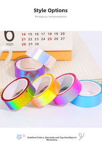 Close-up of laser gradient washi tape with metallic luster on grid notebook