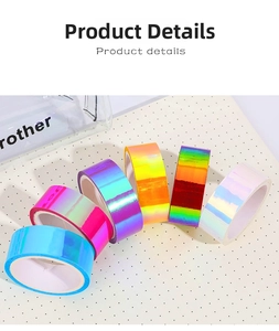 Detail of six rolls of colorful holographic laser decorative tapes for journaling