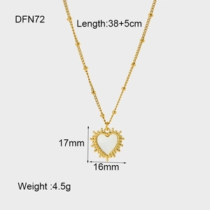 Detail of heart shell pendant necklace showing dimensions 17x16mm and 38+5cm chain length