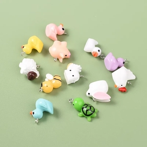 Mini resin animal pendants including ducks and pigs for DIY jewelry making accessories