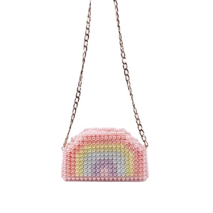 Mini handmade rainbow pearl crossbody bag with stylish gold chain strap for women