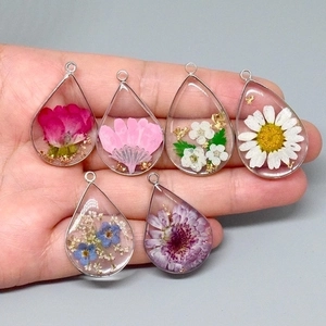 Teardrop Water Drop Charms Real Dried Flower Resin Pendants Gold Foil Alloy Frame DIY Jewelry Making Handmade Botanical