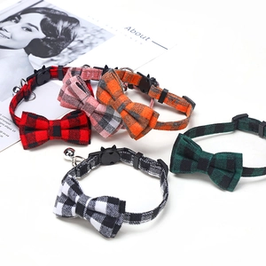 British style plaid pet collars with bows and bells for cats and small dogs